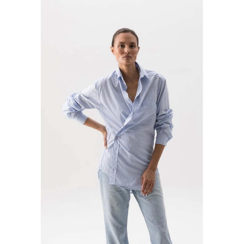 Wear Cisco Sussex Stripe Womens M/L Blue Button Down Wrap Shirt